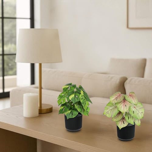 Oairse Small Artificial Monstera Potted Plant - 2 Pcs Faux Monstera Plants Mini Fake Greenery Deliciosa Plant Potted Fake Tropical Plants in Pot for Home Office Table Room Farmhouse Indoor Decoration