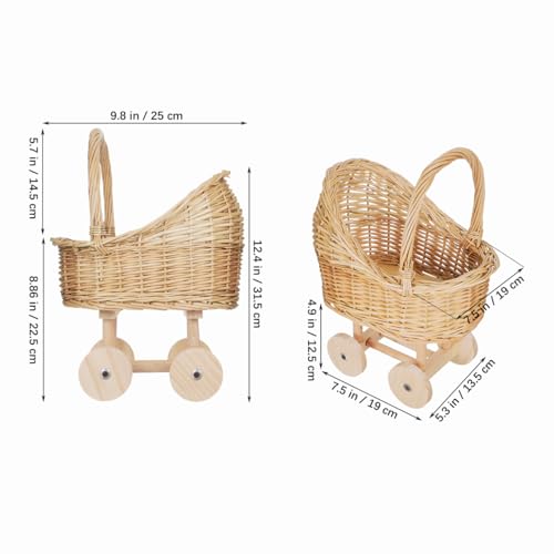 VICASKY Cute Small Basket Handle Baby Shower Basket Rattan Flower Girl Basket for Wedding Dec