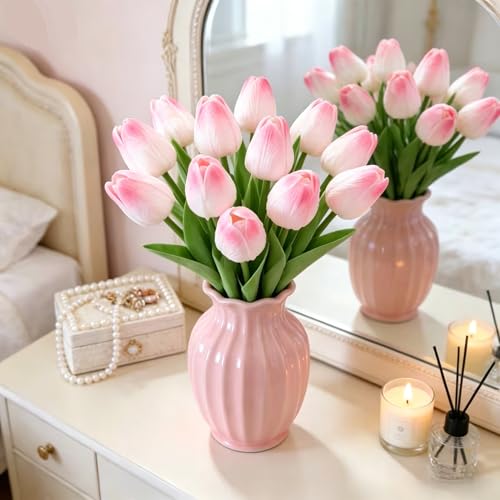 12pcs Artificial Tulips - Lifelike Faux Flowers for Valentine's Day, Mother's & Father's Day Decor | Versatile for Home, Office, Weddings & More (Peach Powder) - color: Peach Powder