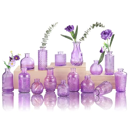 Bud Vases for Centerpieces Wedding,Flower Vases in Bulk for Rustic Home Decor,Small Vases for Wedding,Mother's Day,Graduation,Christmas,Birthday Party,Valentine's Day(Purple,15 Pcs) - color: Light Purple, size: 15 pcs