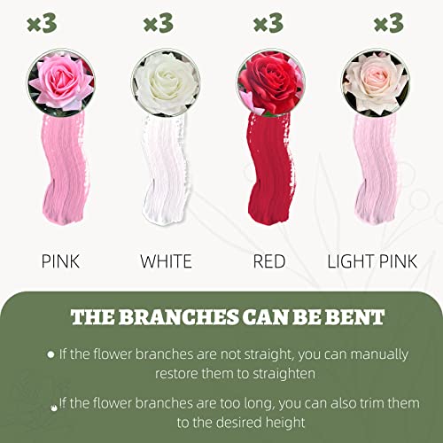ZMZQ&flw Roses Artificial Flowers 12PCS, White Red Pink Mix Real Touch Silk Flowers, Realistic Single Fake Flower with Individual Stems Leaves - color: Mixed Colors 12pcs
