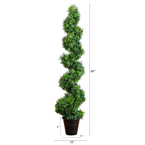 Nearly Natural 5ft. UV Resistant Boxwood Spiral Topiary Artificial Tree in Decorative Planter (Indoor/Outdoor)