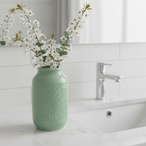 Ceramic Flower Vase, 9 Inch Green Vases for Home Decor, Modern Vase, Centerpieces, Table, Shelf, Console Cabinet, Entryway, Living Room, Bathroom, Office Decor - color: Light Green