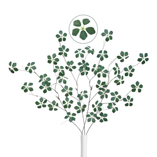 4Pcs 38.8 inches Artificial Tree Branches and Twigs Faux Plant Stems for Tall Vase, Home, Hotel, Office, Store Decor (Green Five-Leaf) - color: Green Five-leaf