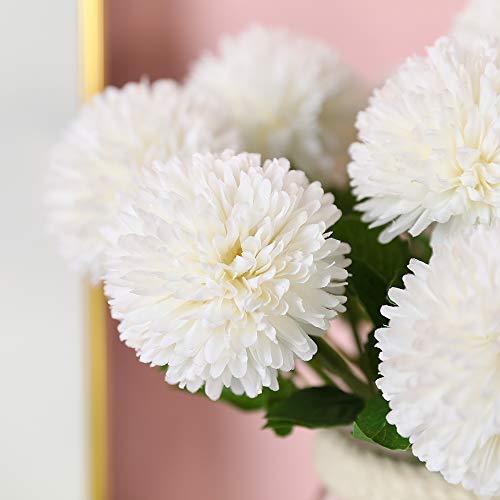 Floweroyal 12pcs Artificial Chrysanthemum Ball Flowers Silk Hydrangea Bridal Wedding Bouquet for Home Garden Party Office Coffee House Decoration (Cream White) - color: White-12pcs