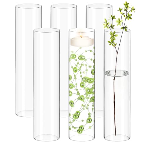 6 Pack Glass Cylinder Flower Vases for Centerpieces 16 Inch Tall Bulk Clear Vase Hurricane Floating Candle Holder for Table Home Decoration Wedding Holiday Floral Shelf Party Dining Decor - size: 16 Inch