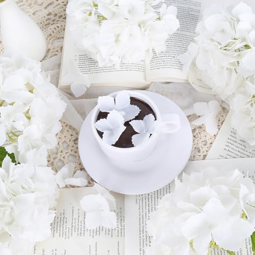 IPOPU Real Touch Hydrangea Artificial Flowers 6pcs Faux Hydrangea Flowers with Short Stems Pure White Latex Flowers for Home Wedding Bouquet Arrangement Babby Shower Party Decoration (Pure White) - color: Pure White