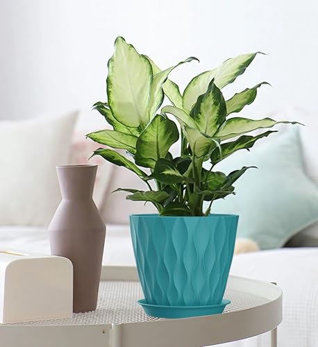 4/4.5/5/5.5/6/6.5/7 Inch Plant Pots,7 Pack Flower Pots with Drainage Holes and Trays,Plastic Planters for Indoor Outdoor Plants Growth,Green - color: Blue-green, size: 7+6.5+6+5.5+5+4.5+4inch