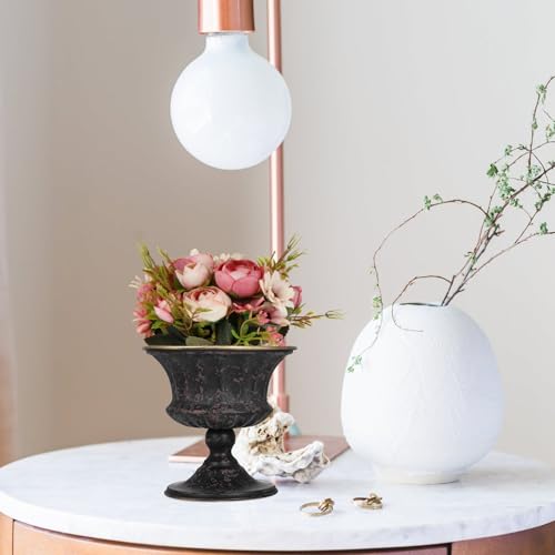 SEWACC Flower Vase Iron Flower Pot Vintage Urn Planter Floral Arrangement Pot for Home Office Window - color: Black