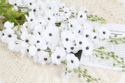 42'' Long Stem White Delphinium Artificial Flowers for Tall Vases 4PCS Fake Hollyhock Silk Flowers Realistic Larkspur Faux Flower for Home Wedding Table Decor Floral Arrangement (Pure White) - color: Pure White