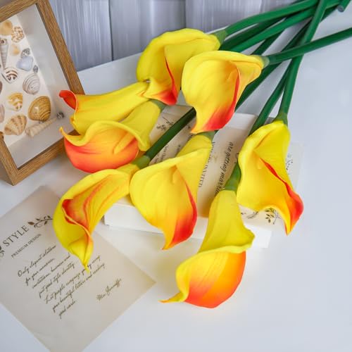8 Pcs Calla Lily Artificial Flowers 26 Inch Lilies Flowers Floral Bouquet for Home Table Party Wedding Decor (Orange) - color: Orange