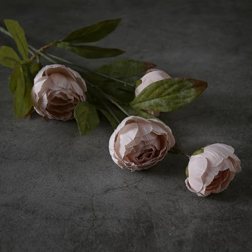 VIERENA 6 Pcs Faux Silk Peony Artificial Flowers for Vase -27", Bulk Fake Peonies Branches with Stems for DIY Bouquet Centerpieces Wedding Fillers Arrangements Shower Decorations (Beige) - color: Beige