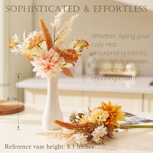 Joeabor Fake Flower Bouquet, Faux Flower Arrangement for Decorating Kitchens, Bedrooms, Bathrooms, Realistic Artificial Flowers Made of Silk & Plastic, Floral Decoration with Dahlia & Small Blossoms - color: Pink & Yellow