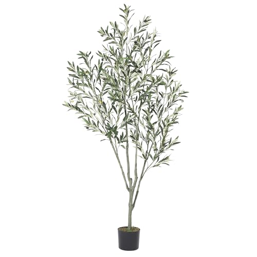Garvee 6FT Artificial Olive Tree, Fake Olive Tree with Realistic Leaves and Fruits, Faux Floor Plant in Pot for Indoor Outdoor Home Living Room Office Garden Decor, Housewarming Gift