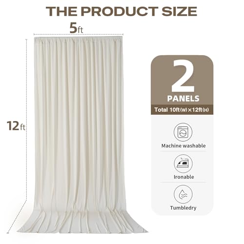 10ftx12ft Beige Backdrop Curtains for Parties, Wrinkle Free Polyester Beige Photo Backdrop Drapes 2 Panels 12 ft Long Back Drop Cloth for Wedding Birthday Photography Background - color: Beige, size: 5ft(W)x12ft(H)_2 Panels