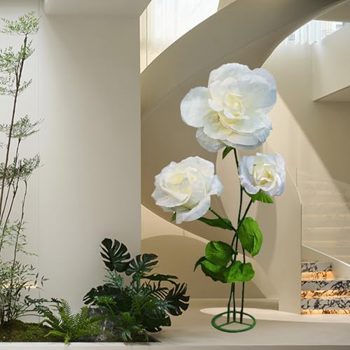 Giant Artificial Flower 3PCS 3D Realistic Waterproof Fake Flowers Durable Easy Maintenance Perfect for Home Garden Weddings Events Christmas Graduation Party Decorations (3PCS-Roses-White) - color: 3pcs-roses-white