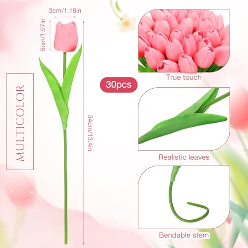 Lyrow 30 Pcs Tulips Artificial Bouquet Flowers Faux Tulips for Home Kitchen Wedding Decorations,Gift Idea for Easter Decor Mother's Day Birthdays(Plum Pink) - color: Plum Pink