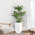 Artificial Dracaena Tree 4FT with White Tall Planter,Fake Green Plant with Natural Wood Trunk & Lifelike Leaves, Aritificial Yucca Plant for Home Office Decor,Housewarming