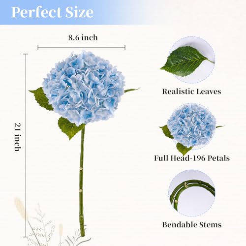 4 Pcs Blue Hydrangea Artificial Flowers 21" Real Touch Hydrangea Fake Flowers in Vase Latex Faux Hydrangea Flowers for Home Floral Arrangements Wedding Bouquets Kitchen Table Centerpiece Decoration - color: 4 Blue, size: 4pcs