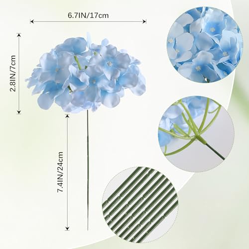 Tifuly 24 Pcs Blue Hydrangea Artificial Flowers Bulk, Faux Hydrangea Full Flowers Heads with Stems, Fake Silk Flowers for Wedding, Garden, Home, Party Decoration - color: Blue
