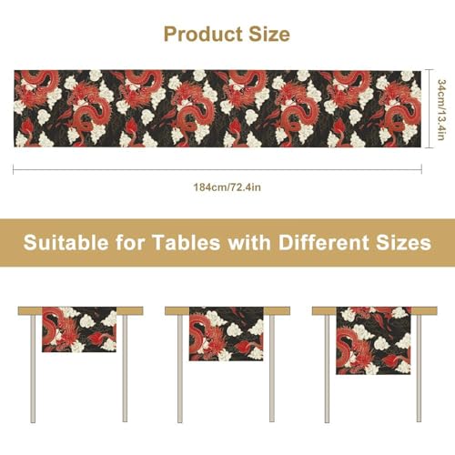 Chinese Dragon Table Runner, Aisa Mythological Abstract Art Print Table Runner for Kitchen Dining Wedding Party Holiday 13x36in - color: Aisa-1, size: 13x36in