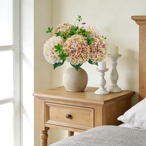 ZYTUYO 5 Pcs Champagne Mauve Silk Hydrangeas Artificial Flower Boho Dried Touch 20'' Faux Hydrangeas for Indoor Home Decor Kitchen Living Room Outdoor Porch Wedding Flower Arrangement - color: Champagne Mauve