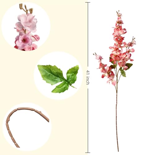 6PCS Dark Pink Delphinium Artificial Flowers Espigas para Jarrones Fake White Flowers Tall Flowers for Floor Vase Flowers for Tall Vase Floral Arrangements Home Table Wedding Decor - color: Dark Pink