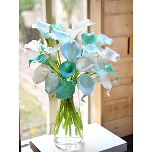 FiveSeasonStuff Real Touch Calla Lily Artificial Flowers Wedding Bridal Bouquet | Floral Arrangements | 15 Calla Lilies (Marine Blue) - color: Marine Blue