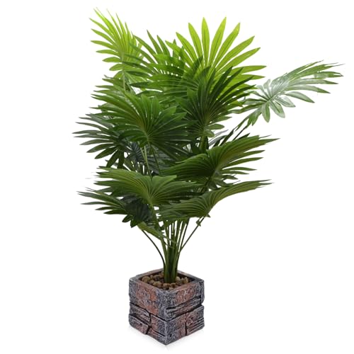 Tall Artificial Palm Tree with Realistic Leaves and Stone Textured Planter