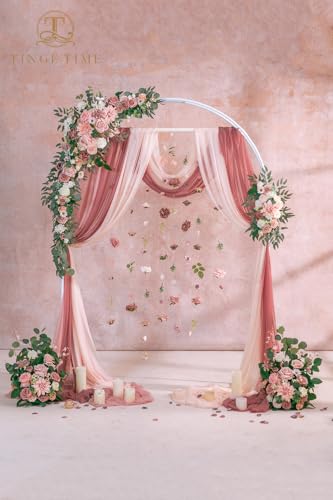 TINGE TIME Wedding Arch Flowers Kit - Deluxe 5pcs Artificial Floral Swag with 3 Sheer Drapes, Realistic Silk Flower Arrangements for Wedding Ceremony Arbor Backdrop Reception Party Home Decor - color: Dusty Rose & Cream