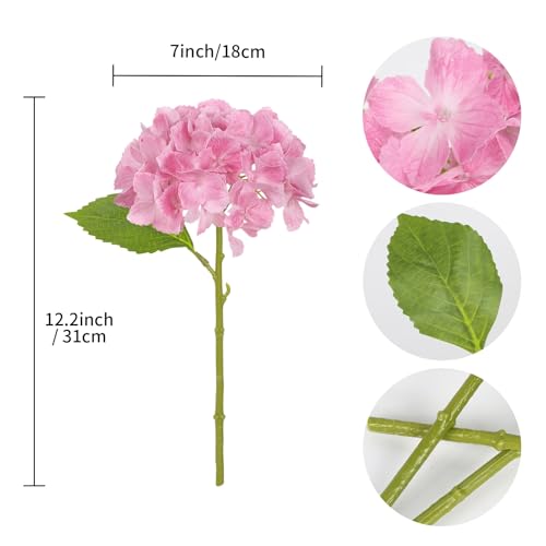 IPOPU 6pcs Real Touch Hydrangea Artificial Flowers Deep Pink Realistic Fake Hydrangea 12'' Faux Latex Flowers with Stems for Wedding Centerpieces DIY Floral Arrangement Home Party Decor (Deep Pink) - color: Deep Pink