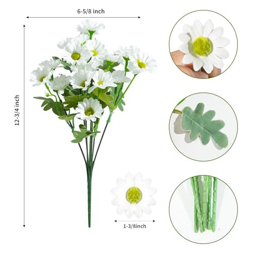 12 Bundles Artificial Daisies Flowers Outdoor Fake Plants Fake Foliage Greenery Faux Plants for Graves Hanging Outside Planter Window Box Wedding Decoration - color: Yellow , Orange, Rose Red
