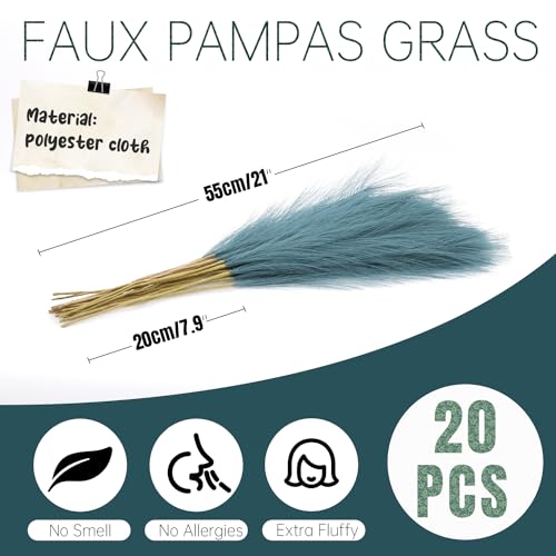 Faux Pampas Grass Decor ， 21.7 Inch Artificial Pampas Grass Blue Reed Grass, Vase Filler for Home Decor, Room, Bathroom, Wedding, Table Centerpiece - 20PCS - color: Tiffany Blue
