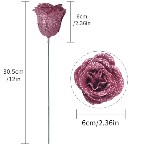 Glitter Roses Bouquet,30PCS Rose Gold Flowers Artificial Roses with Stems for Wedding Bouquet Party Christmas Home Decor(Rose Gold) - color: Rose Gold