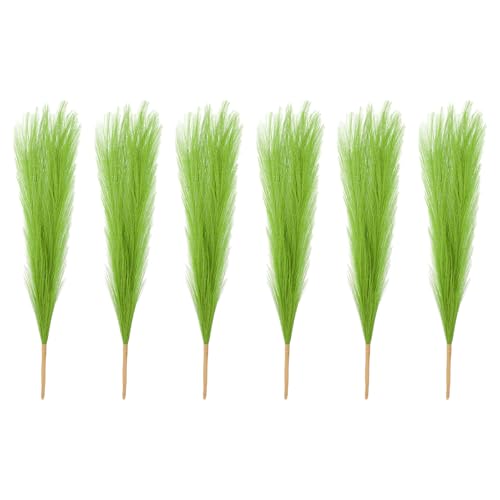 PATIKIL 17 Inch Faux Pampas Grass, 6 Pcs Boho Decor for Home Decoration Artificial Tall Fluffy Stems for Wedding Flower Party Vase Arrangement Centerpieces, Grass Green - color: Grass Green