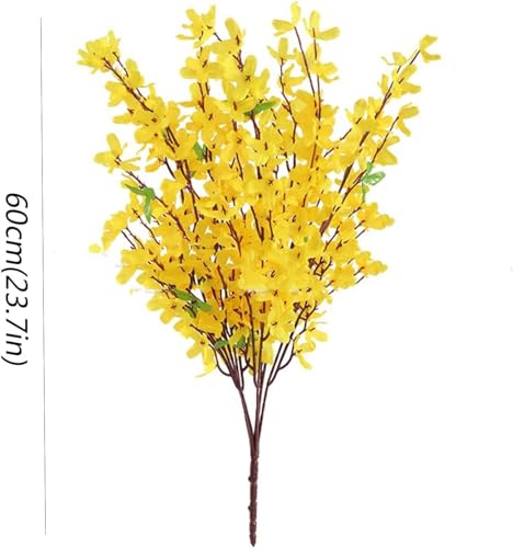 Artificial Silk Forsythia Flower Branches Jasmine Flowers Yellow Silk Fake Winter Jasmine Orchids Flowers for Indoor Outdoor DIY Floral Arrangement Wedding Party Home Office Decorate - color: Yellow-1