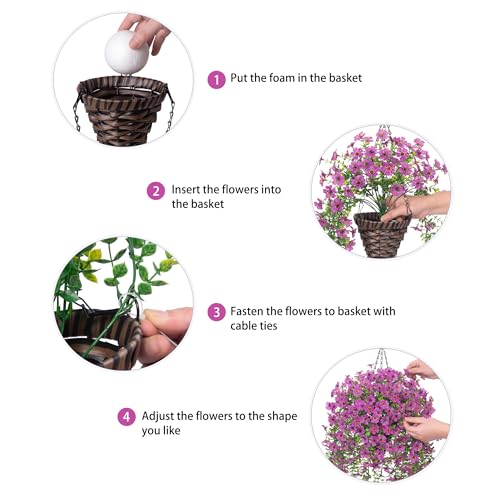 HyeFlora Artificial Hanging Flowers Basket for Outdoor, Fake Flowers Faux Plants Look Real for Yard Gardens Porch Patio Home (Purple) - color: Purple