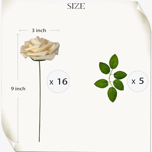Artificial Roses Flowers 16Pcs Real Touch Roses with Stem Foam Fake Roses for DIY Wedding Bouquets Centerpieces Arrangement Party Baby Shower Home Decorations (Champagne) - color: Champagne