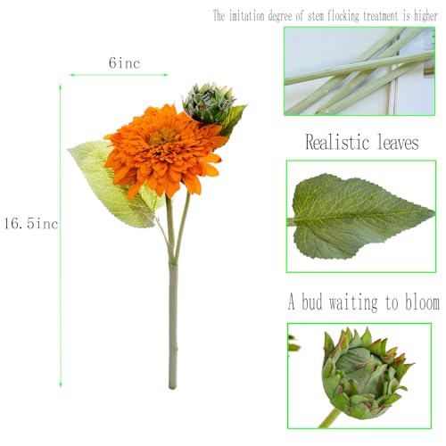 Kimura's Cabin 5Pcs Fake Sunflower Flowers Long Stems Faux Sunflowers Artificial Silk Bouquet for Wedding Home Garden Birthday Party Indoor Decor(Orange) - color: Orange
