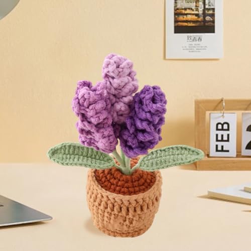 2 Pieces Mini Crochet Lavender Flower Potted Plants, Handmade Knitted Fake Lavender with Planter for Bathroom Home Kitchen Rustic Table Centerpiece Decor, Purple - color: Purple