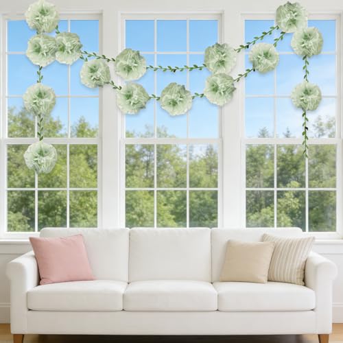 Green Flower Garland for Backdrop - 2 Pcs Artificial Flower Garlands for Wedding Party Arch Decor, 8.2 Ft Hanging Fake Paper Floral Vines for Room Wall Table Garden Background Decorations - color: Green