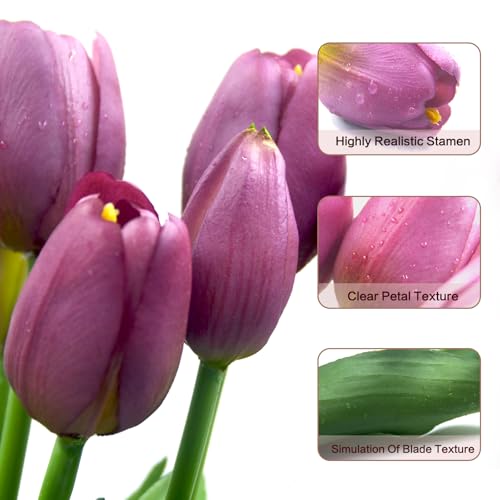 15pcs Artificial Tulips Flowers, Fake Tulips Real Touch, Faux Latex Bouquets, for Party Wedding Home Room Decoration (Purple) - color: Purple, size: 15.75in