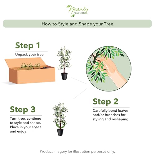 Nearly Natural Olive Tree Artificial Indoor 7FT Tall Silk Faux Olive Tree for Home and Office Decor, Fake Potted Olive Tree with Natural Wood Trunk, Realistic Olive Tree Branches and Lifelike Fruits - size: 7ft