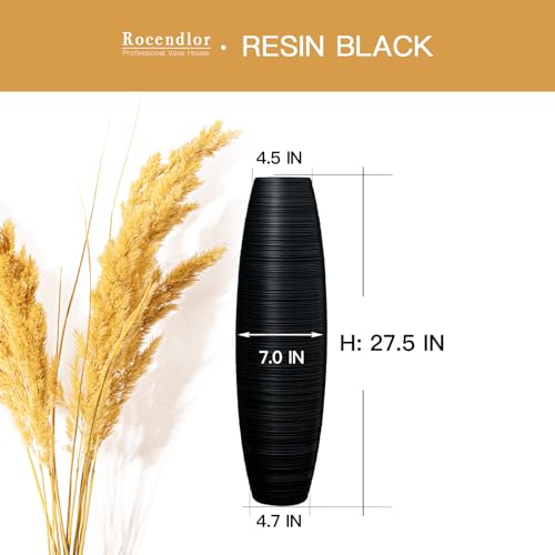 Tall Floor Vase, 27.5 inches (70cm, 2.3FT) Floor Vase Sturdy, Luxury, Textured for Decorative Branches Dried Flowers, Tall Vases for Rustic Living Room, Home Decor, Resin Black Vases - color: Black, size: 27.5 in