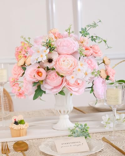 Kisflower Pink Artificial Flowers Combo Cake Flowers Decorations Fake Peony Silk Roses Gift Box for DIY Wedding Bridal Bouquet Centerpieces Arrangements Party Baby Shower Holiday Decor (Pale Pink) - color: Pale Pink