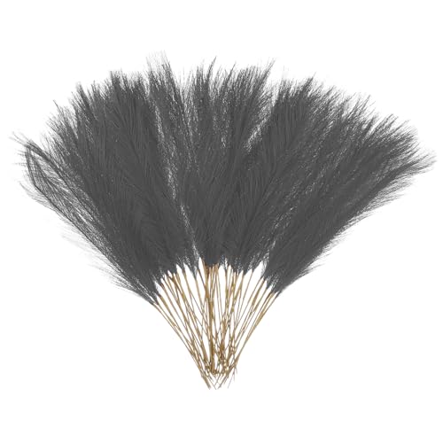 uxcell 50 Pcs Faux Pampas Grass 52cm/20.5" Artificial Fake Dried Pampas Grass Decor with Stem for Floor Vase Filler, Wedding Decoration, Home Decoration, Dark Grey - color: Dark Grey