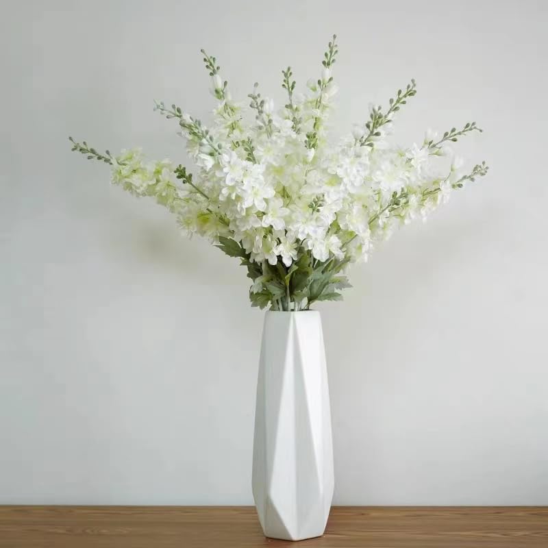 FERIAL Artificial Delphinium Flowers White Larkspur Faux Snapdragon Long Stem Fake Plant Spray Arrangement for Home Garden Wedding Arrangement Table Vase Decor (White) - color: White