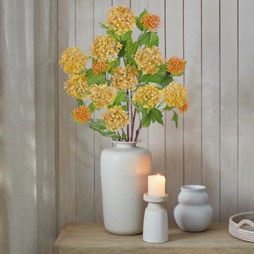 Faux Hydrangea Flowers 24" Orange Artificial Hydrangea Spray with 3 Flower Heads, 5 Per Bag.Faux Hydrangeas Plastic Flowers Fake Hydrangeas for Indoor Outdoor Wedding Table Centerpieces Decor - color: Orange #5