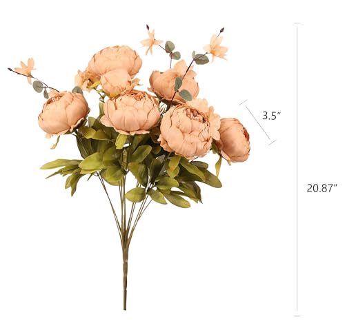 Duovlo Artificial Peony Silk Flowers Fake Flowers Vintage Wedding Home Decoration,Pack of 1 (Dark Champagne) - color: Dark Champagne
