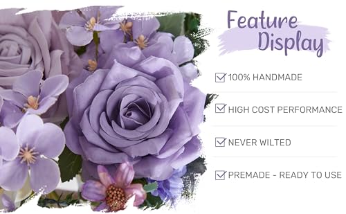 Wedding Arch Flowers with Drapes Kit (Pack of 4) - 2pcs Artificial Lilac Deluxe Swag with 2pcs Sheer Drapes for Wedding Ceremony Arbor Reception Backdrop Rose Floral Decoration - color: Lilac